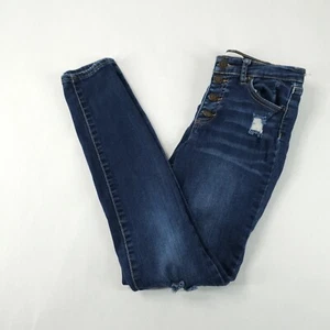 RSQ Jean Pants Youth Girls 14 Mid Rise Skinny Blue Distressed Button Fly - Picture 1 of 13