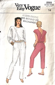 Mono VOGUE Misses' años 80 patrón 8989 talla 14 sin cortar - Imagen 1 de 2