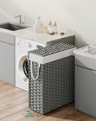 SUPPW JOYIN-SONGMICSHOME Slim Laundry Hamper With Lid, 14.5 Gallon (55L) Rattan Clothe