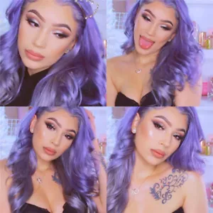 Long Wave Lace Front Wig Purple Synthetic Wigs Cosplay Glueless Halloween USA - Picture 1 of 12