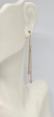 Pendientes enhebrador de oro amarillo de 14k de tres tonos. Oro rosa/amarillo/blanco Foto 1 de 4