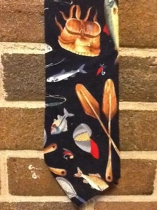 Neck Tie Ruff Hewn Men's All Cotton Fishing Theme 4" W x 57" L Bass Trout - Picture 1 of 3