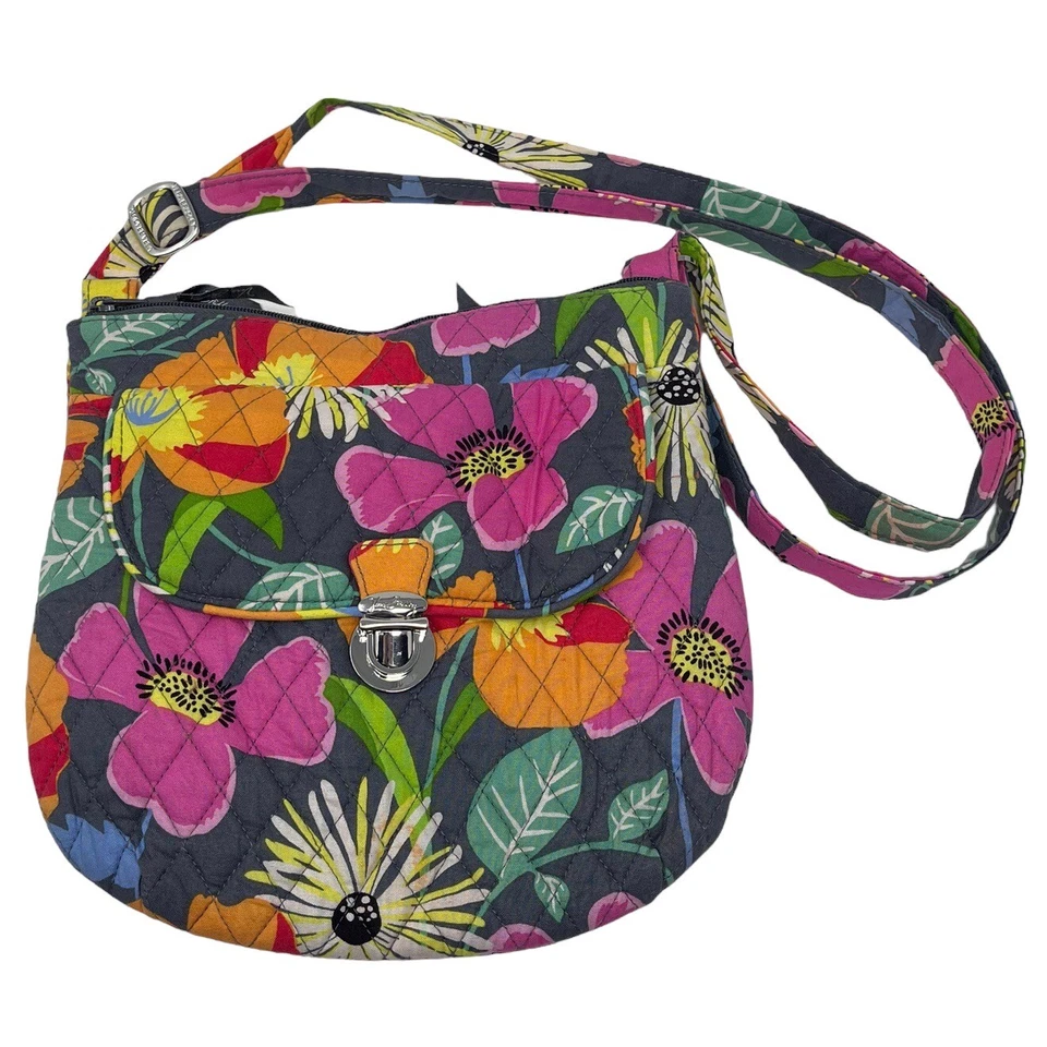 Bandolera Vera Bradley Pushlock estampado de flores de jazz retiradas Foto 1 de 4