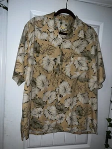 Banana Cabana mens 100% silk button down hawaiian shirt yellow floral S/S LG - Picture 1 of 4