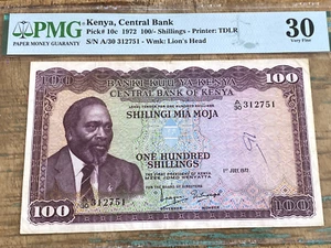 Kenya Central Bank 100 Shillings 1972 10c PMG 30 - Picture 1 of 2