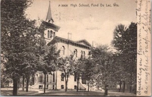 Postal Fond Du Lac, Wisconsin edificio de escuela secundaria / Street View / 1907 cancelación - Imagen 1 de 2