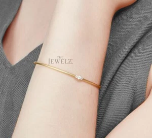 14K Gold 0.15 CT VS/F-G Diamond Open Cuff Bangle Bracelet - The Jewelz - Picture 1 of 5
