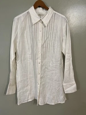 Vintage 100% Linen Lagenlook Button Up Shirt By Valerie Stevens Tunic Cream XL  - Изображение 1 из 4