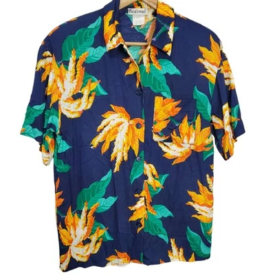 Blusa Vintage Mujer Talla 10 Azul Floral Retro Años 90 Colorida Abotonada Informal Foto 1 de 4