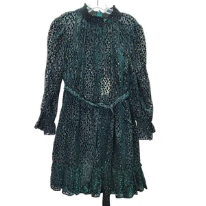 Alex Marie Dress Size 16 Skyler Velvet Teal Gold Lace Cheetah Mock Neck Cocktail - Picture 1 of 14