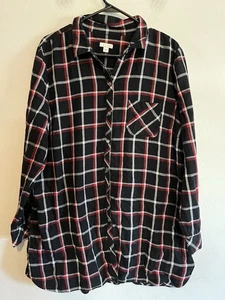 J Jill schwarz rot weiß kariert Damen Button Down Tunika Bluse XL 100% Baumwolle - Bild 1 von 7