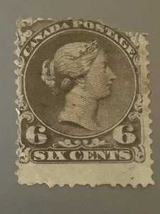 Canada Scott #27 Regina Vittoria Grande Regina 6c Marrone Scuro 1868 - Foto 1 di 2