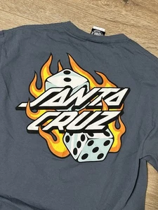 Santa Cruz Graphic Dice Skater Y2K 2000s Tee Blue Flames Size Medium Skateboards - Bild 1 von 7