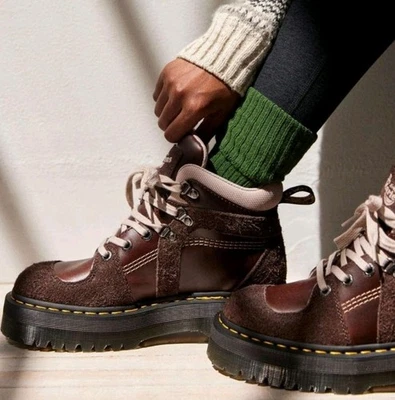 Dr Martens Zuma Hiker Boot Leather & Suede, Dark Brown + Wooly Bully- W7 - Image 1 of 4