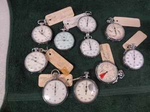 Lot 10 Vintage Stop Watches Parts Or Repair 2" Swiss Clebar Fisher Gallet Meylan - Picture 1 of 15