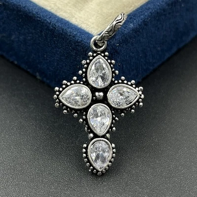Colgante Cruz Joyería Piedras Preciosas Topacio Blanco Plata de Ley 925 Foto 1 de 4