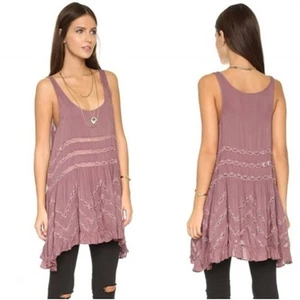 Semisheer Y2K Free People Voile Spitzen Trapez Schlupfkleid Gr. Medium Rosa Hi-Low - Bild 1 von 5