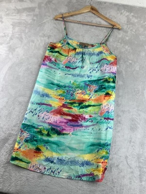 Kachel Dress Womens 12 Multicolor Silk Spaghetti Strap Slip Watercolor Print - Image 1 of 4