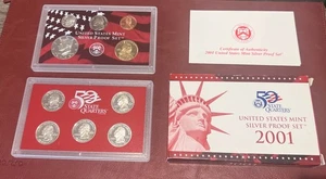 2001 US Mint Silver Proof Set 50 State Quarters 10 piece set. US MINT box & COA - Picture 1 of 16