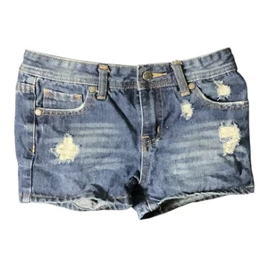 Aviva Girls Daisy Dukes Style Jean Shorts Distressed Denim Blue Size 14 - Picture 1 of 10