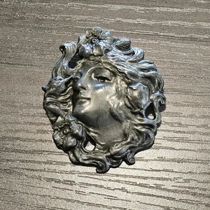 Vintage Jugendstil Silber Frau Profil Figur Brosche  - Bild 1 von 7