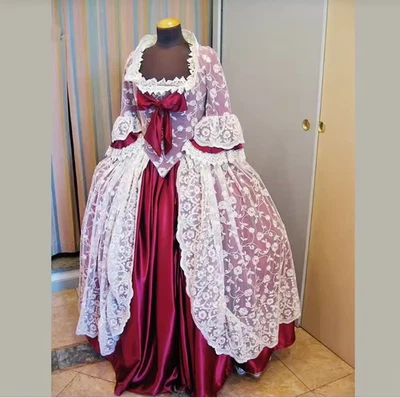Rococo Marie Antoinette Red And White Wedding Dress Royal Court Ball Gowns - Image 1 of 4