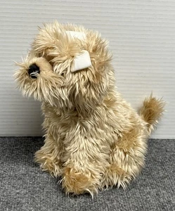 Welpe Hund 9 Zoll Plüsch hellbraun Fell weiße Schleife Stofftier realistisch zottelig - Bild 1 von 6