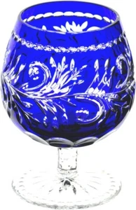 Ajka Cobalt Blue Cut To Clear Crystal Brandy Snifter Glass New No Box Signed - Picture 1 of 3