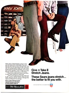 Pantalones de mezclilla elásticos vintage 1972 Sears Give-N'-Take II los mejores anuncios - Imagen 1 de 1