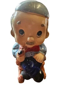Vintage Ceramic Piggy Bank Coin Bank Granadad Smoking Pipe Rocking Chair Taiwan - Picture 1 of 6