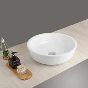 Tempered Ceramic Bathroom Vessel Sink Basin Bowl +Chrome Drain Combo Up - Picture 1 of 6