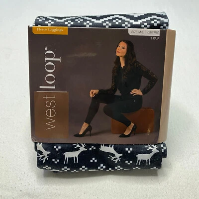 Leggings West Loop para mujer talla M L 8 10 12 negros con estampado navideño forrados de lana NUEVO Foto 1 de 4
