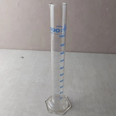 Ancienne éprouvette à bec en verre, Duran, 100 ml, Hirschmann - Photo 1/4