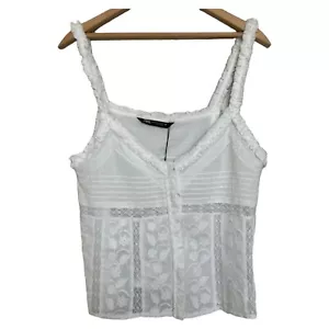 NEW Embroidered Floral Fringe Tank Top Cropped Medium Oyster White 0881050 - Picture 1 of 9