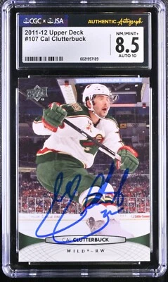 Cal Clutterbuck Signed 2011-12 Upper Deck Card #107 Wild CGC 8.5 JSA 10 Auto - Image 1 of 2
