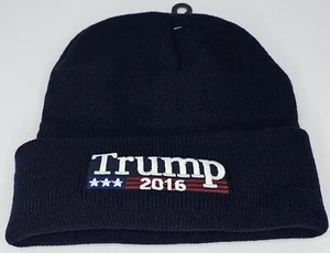 TRUMP 2016 EMBROIDERED WITH AMERICAN FLAG BLUE BEANIE 11 INCHES - Picture 1 of 3