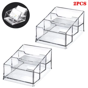 2PCS Business Card Holder Plastic 3 Slots Desktop Name Card Display Stand Clear - Picture 1 of 4