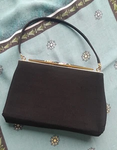 Vintage Black Evening Bag Petit Point Detail. Vintage Black Handbag Tapestry - Picture 1 of 8