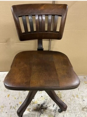 Винтажное поворотное кресло Johnson 1920-30-х годов на роликах для банковского офисного стола - Изображение 1 из 4