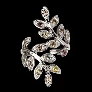 925 Anello Argento Sterling Multicolore Zaffiro Rotondo Gemma Gioielli Misura 8 - Foto 1 di 9