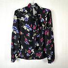 The Limited Blouse M Black Floral Bow Tie Neckline Keyhole Detail High Neck New