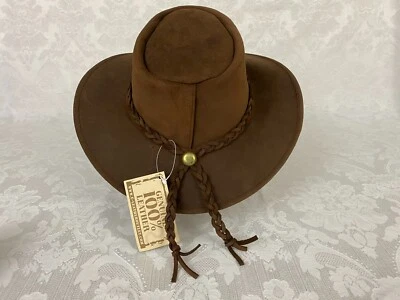 Sombrero de cuero vintage para hombre bajo estilo australiano trenzado México etiquetas occidentales Foto 1 de 4