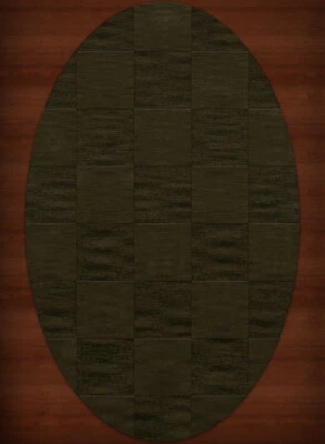 Green Transitional Hand Hooked Checkered Squares Grid Area Rug Checked DV15 - Image 1 of 2