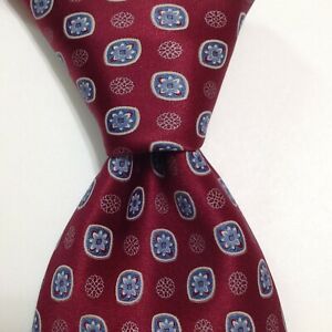 BRIONI Men's 100% Silk XL Necktie ITALY Luxury Geometric Burgundy/Blue/Gray EUC