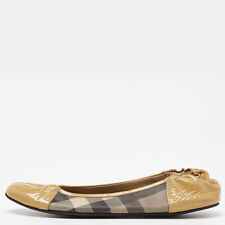 Burberry Beige Patent Leather and Nova Check Coated Canvas Scrunch Ballet Flats