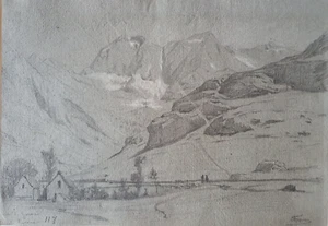 Dessin Signé Adolphe Appian Lyonnais Cirque de Gavarnie Montagne Pyrénées 1858 - Picture 1 of 10