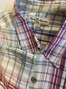 Men's Tommy Bahama Print- 100% Silk- Button Down Short Sleeve Shirt- Size 2 XL
