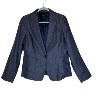 Talbots Denim Blue Linen One Button Blazer Sz 10, Preppy, Career, Dark Academia - Image 1 of 4