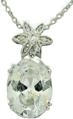 Cz Ciondolo Ovale Oro Bianco Regolabile 40.6-45.7cm Fiore Collana Grande Nuovo - Immagine 1 di 3