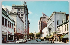 Savannah GA Bull Street Store Signs Cleaners Jewelers Georgia Postcard 1950's - Picture 1 of 5